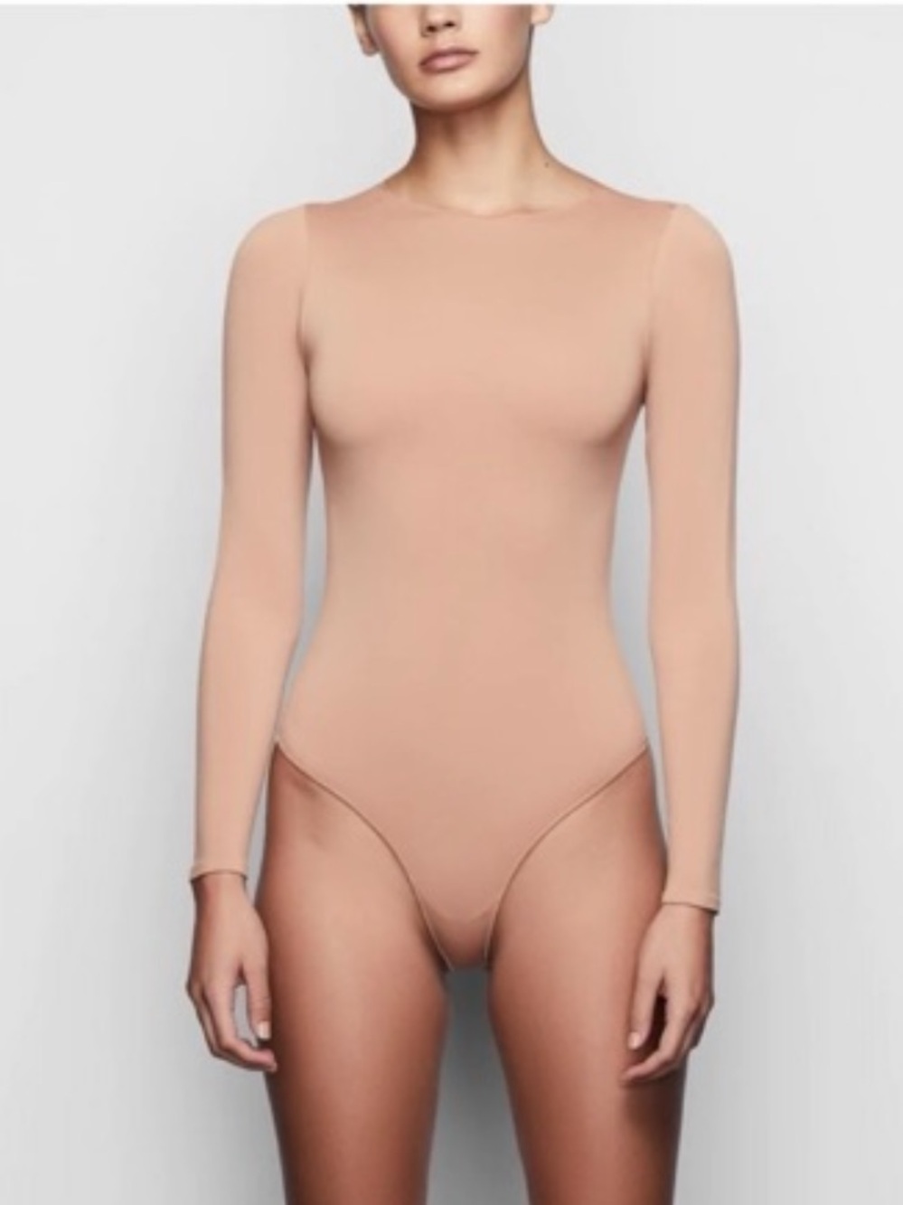 Skims Essentials Crewneck Bodysuit Long Sleeve Nude Size Small / Medium Shaping